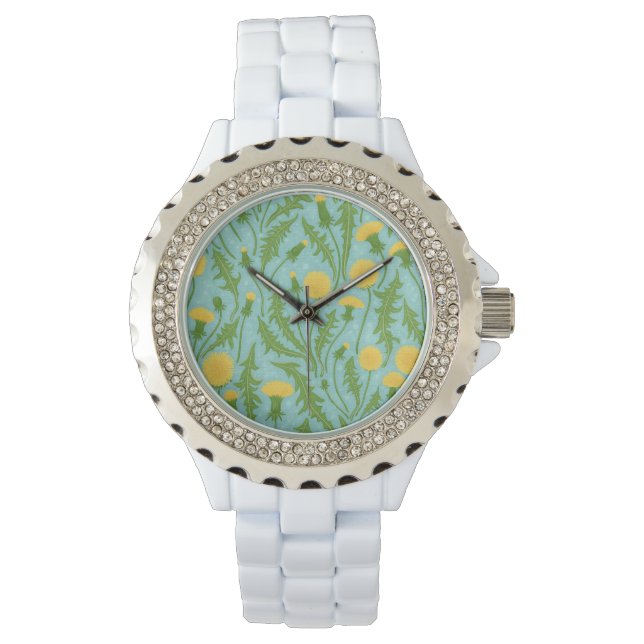 Montre Dandelions, vert, jaune et bleu (devant)
