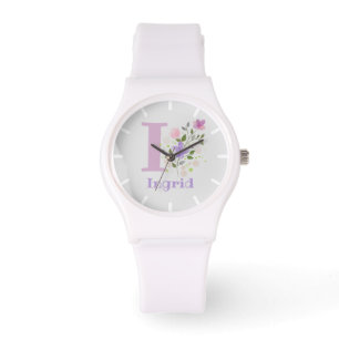 Montre dans un design floral avec nom et initiale