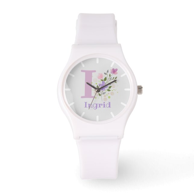 Montre dans un design floral avec nom et initiale (Recto)