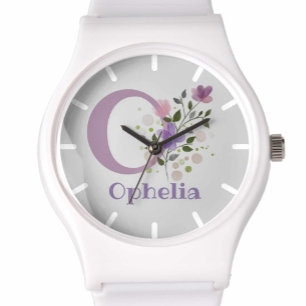 Montre dans un design floral avec nom et initiale
