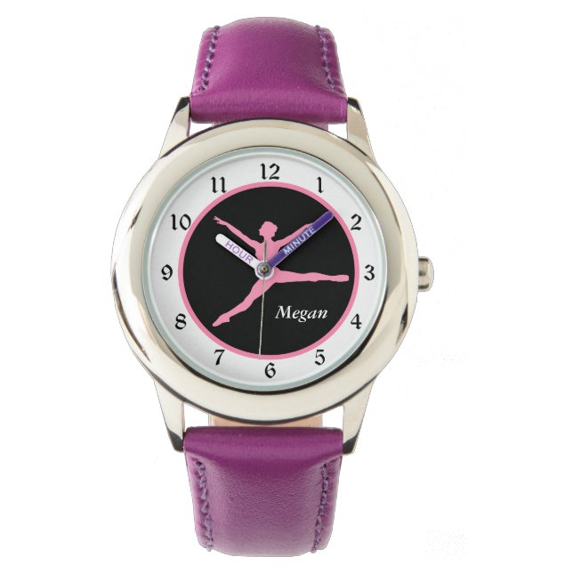 Montre Danseur rose personnalisé sur noir (devant)