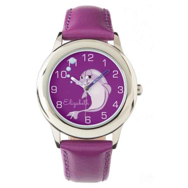 Montre Dauphin mou violet personnalisé (devant)