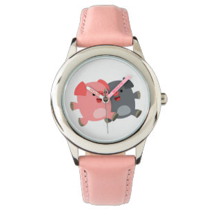 Montre de cochons de dessin blanc et noir