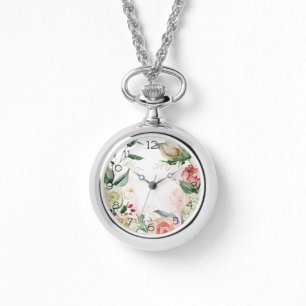 Montre de collier rose et blanc Rose Circlet