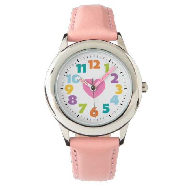 montre de fille de coeur rose (devant)
