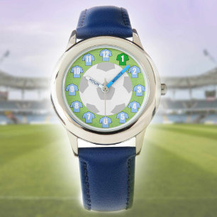 Montre de football pour enfants avec chemises bleu