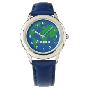 Montre de l'enfant avec la planète terre et nom pe
