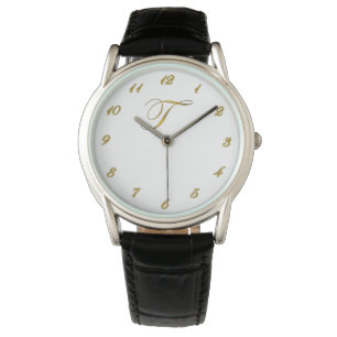 Montre de l'initiale T de monogramme d'or avec des