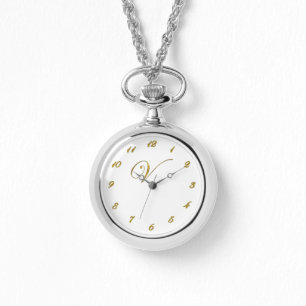 Montre de l'initiale V de monogramme d'or avec des