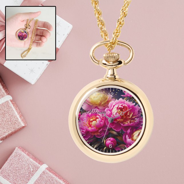 Montre De magnifiques pivoines roses aux accents dorés (Créateur téléchargé)