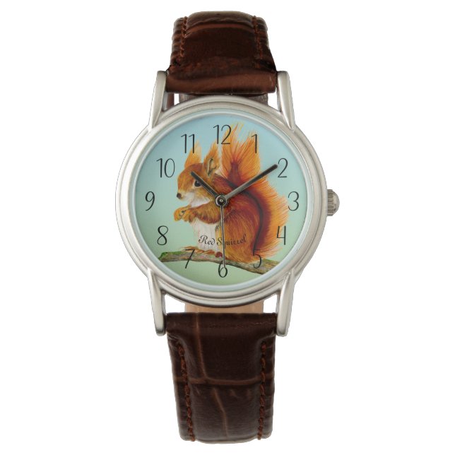 Montre de peinture à l'aquarelle d'écureuil rouge (devant)