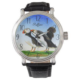 Montre de peinture à l'aquarelle d'oiseau de Puffi