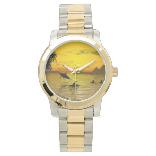 Montre de ton du coucher du soleil deux de dauphin