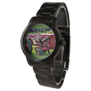 Montre de tracteur en acier inoxydable noir pour h