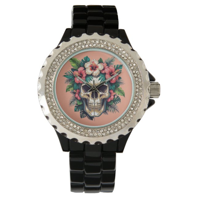 Montre Décay tropicale : Fleur et os (devant)