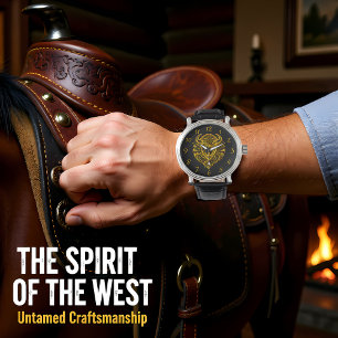 Montre Décor de tête de bison d'or floral