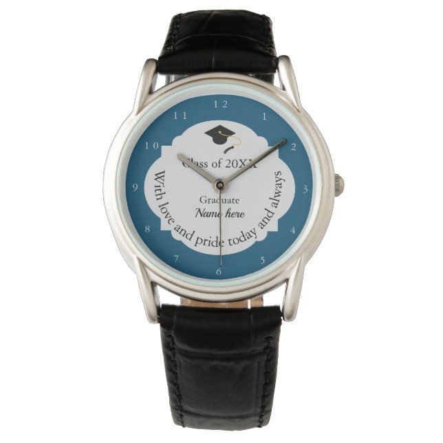 Montre Dedicatory Keepsaké bleu Moderne Élégant Graduatio (devant)