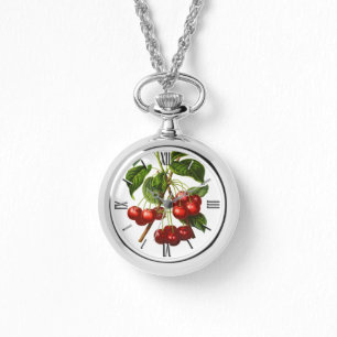 Montre Deep Red Botany Cherry Print Wrap Watch