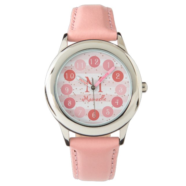 Montre Délicat Parties scintillant rose Monogramme cadeau (devant)