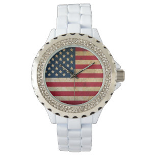 Montre d'émail blanc drapeau américain