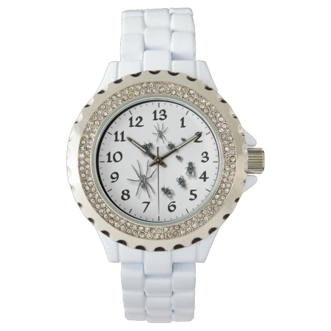 Montre d'émail blanc en strass féminin 13 heures (devant)