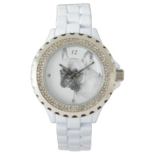 Montre d'émail en rotonde pour femmes Bulldog
