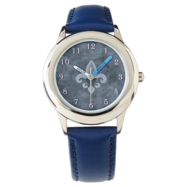 Montre Denim Butterfleur | Papillon bleu Fleur de Lis (devant)