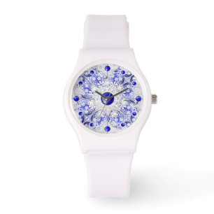 Montre Dentelle en céramique Bleu de Grèce & flocons de n