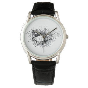 Montre Design avec poing, étoiles et notes musicales mont