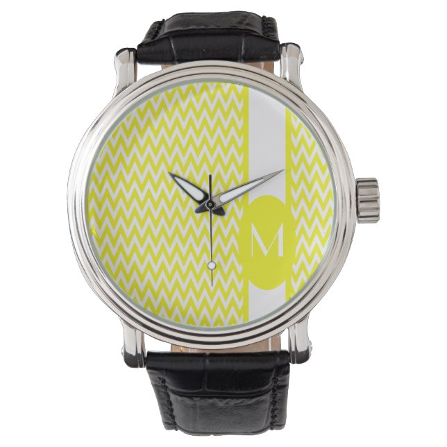 Montre Design Chevron élégant citron avec monogramme (devant)