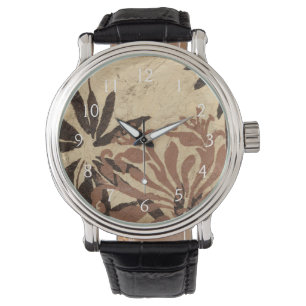 Montre Design de crayon floral avec Feuilles tawny