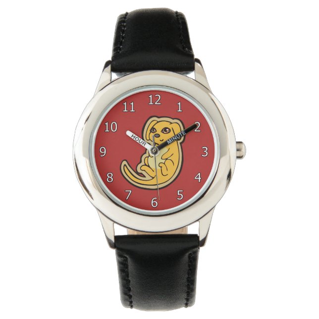Montre Design de dessin de Chien Chien Doux Jaune Et Roug (devant)