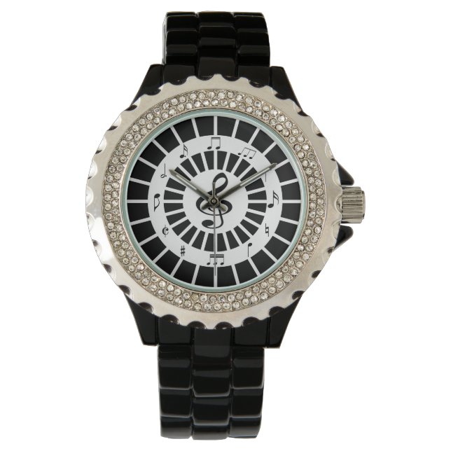 Montre Design de notes musicales en noir et blanc (devant)