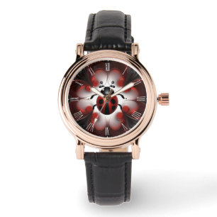 Montre Design Fractal D'Art Noir Et Rouge Ladybug,