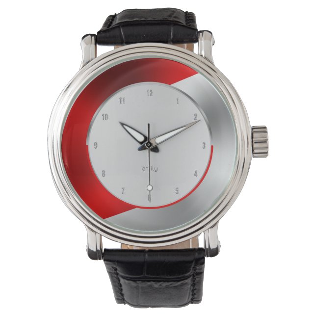 Montre Design géométrique rouge et argenté (devant)