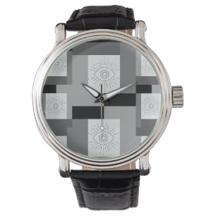 Montre Design graphique noir, blanc et gris