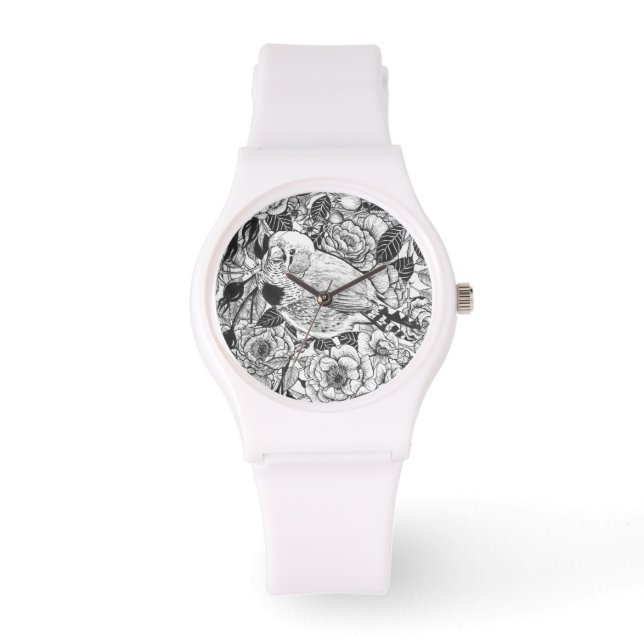 Montre Dessin à encre de buisson Zebra et rose (Recto)