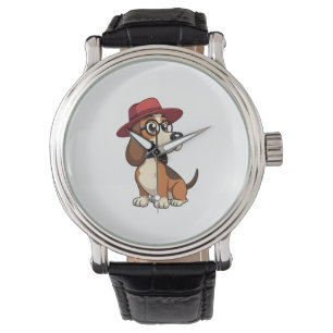 Montre Dessin animé vintage Basset Hound au chapeau rouge