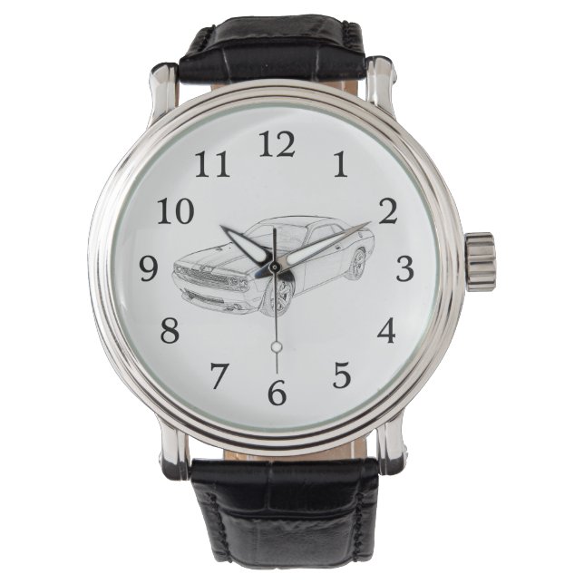 Montre Dessin au crayon Challenger noir et blanc (devant)