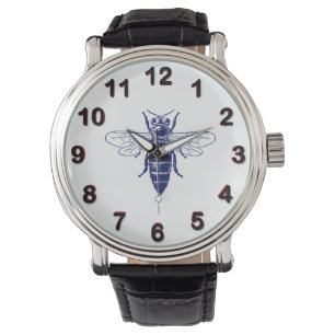 Montre Dessin d'abeille de la reine vintage en bleu