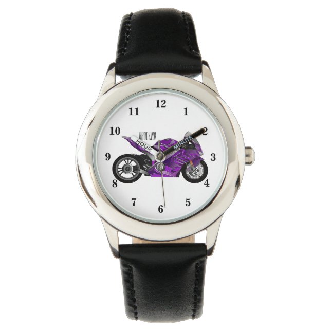 Montre Dessin de moto de sport violet (devant)