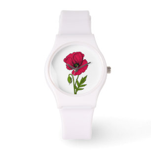 Montre Dessin de pavot rouge
