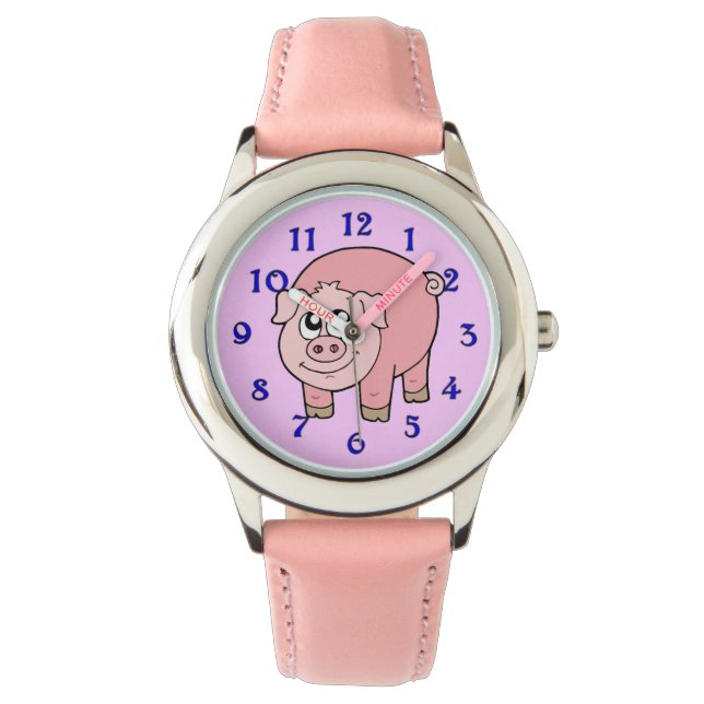 Montre Dessin de porc rose (devant)