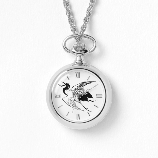 Montre Dessin japonais vintage d'une grue (Recto)