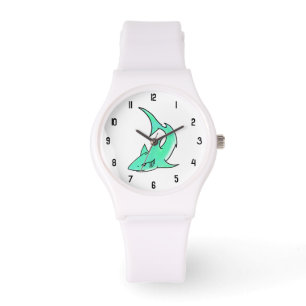 Montre dessin souriant requin menthe bleu vert océan anim