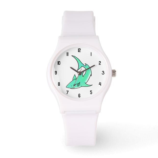 Montre dessin souriant requin menthe bleu vert océan anim (Recto)