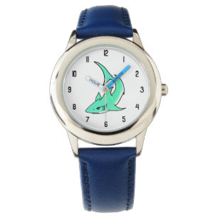 Montre dessin souriant requin menthe bleu vert océan anim