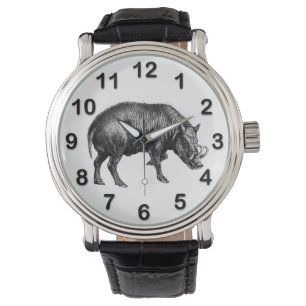 Montre Dessin vintage de sanglier en noir et blanc