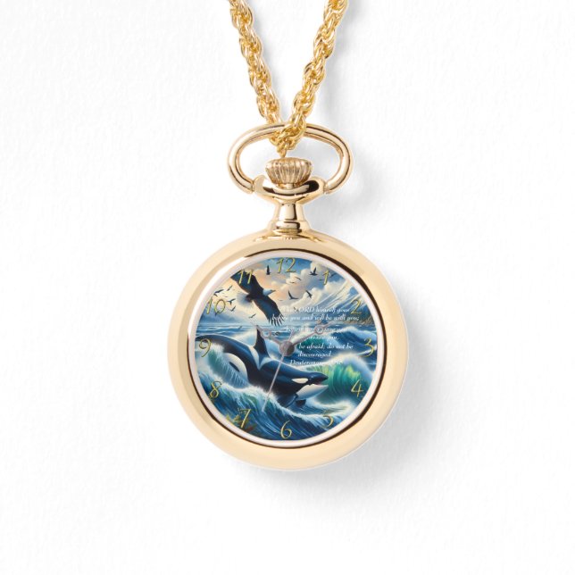 Montre Deutéronome 31:8 Océan chrétien avec coucher de so (Recto)