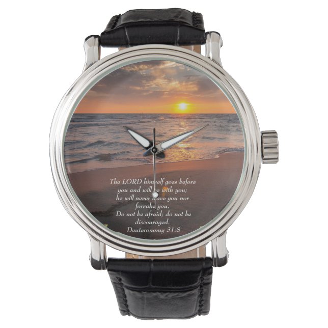 Montre Deutéronome 31:8 Océan chrétien avec coucher de so (devant)